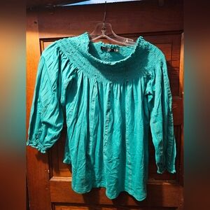 Ralph Lauren Teal Smocked Women's Top